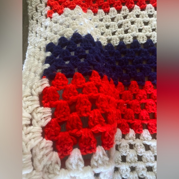 Crochet Throw Blanket 89β/50β Red*White*Blue Handmade with Love! πΊπΈβ€οΈπ€π - Picture 5 of 5